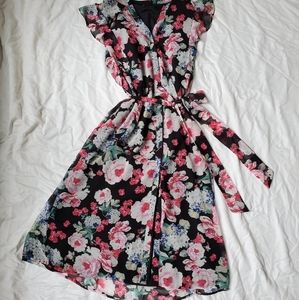Black floral ruffle midi shirt dress Who What Wear
